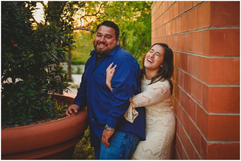Romantic engagement photo session at The Pearl in San Antonio captured by Christian Margain, showcasing candid moments and architectural textures